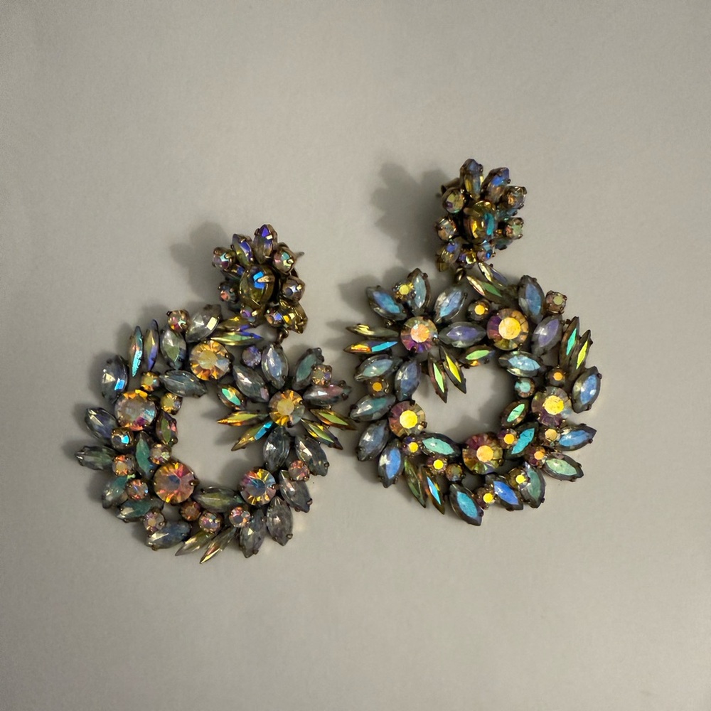 J. Crew Iridescent Crystal Floral Hoop Drop Earrings
